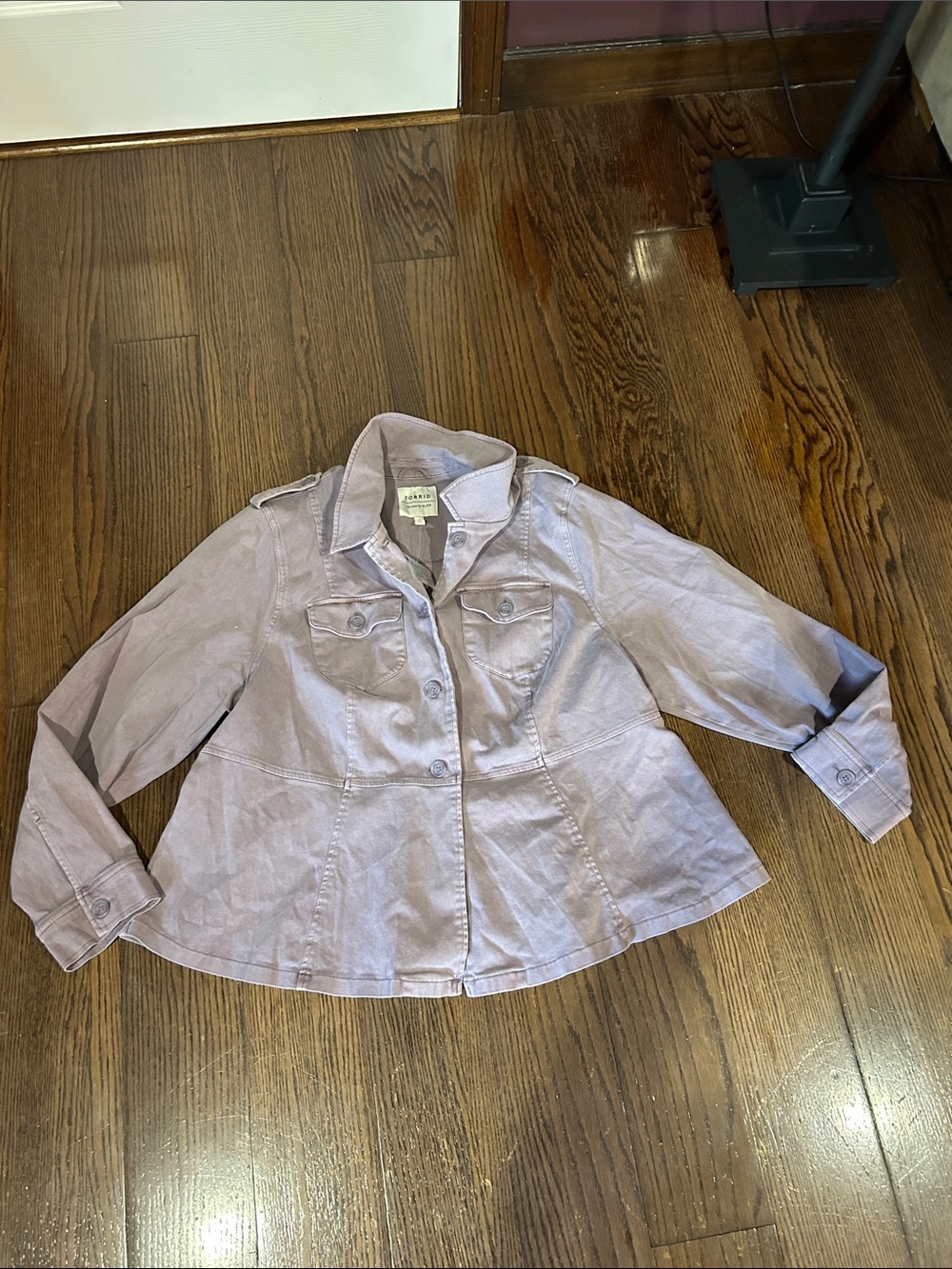 torrid Lilac Jean Jacket - Soft Lavender Button-Front peplum bottom 3X